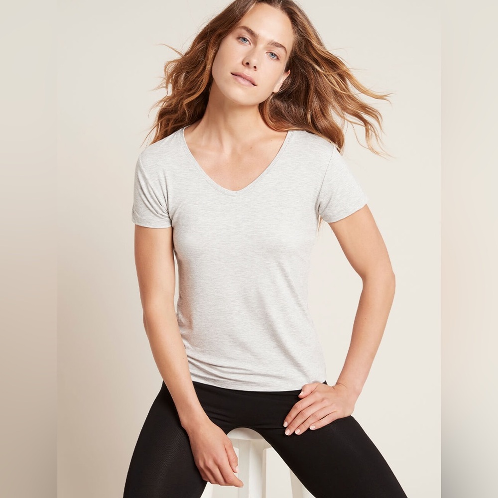 BOODY Eco Wear Women's XS V-Neck T-Shirt in Light Grey Marl; NIB